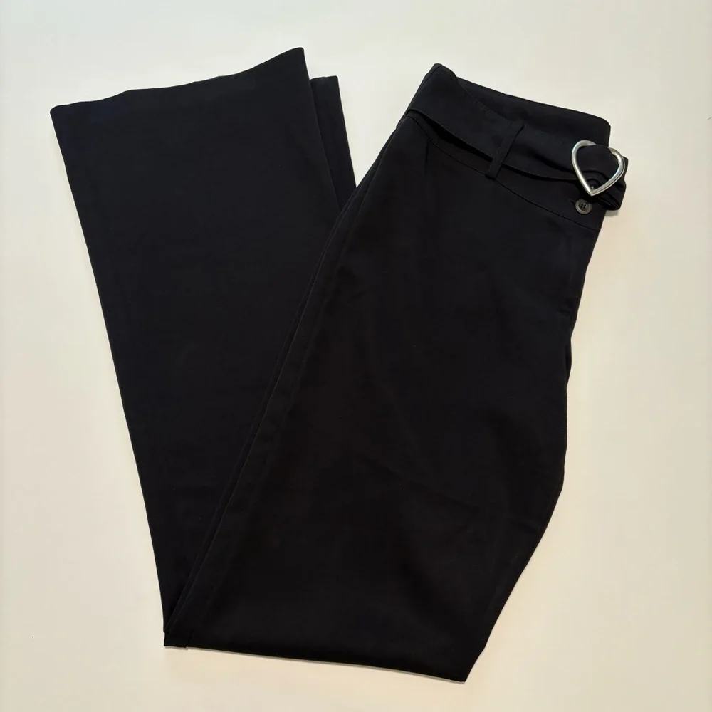 Hot Kiss Y2K Low Rise Black Flare Pants w/ Heart Buckle – Emo Grunge 2000s - Picture 13 of 15